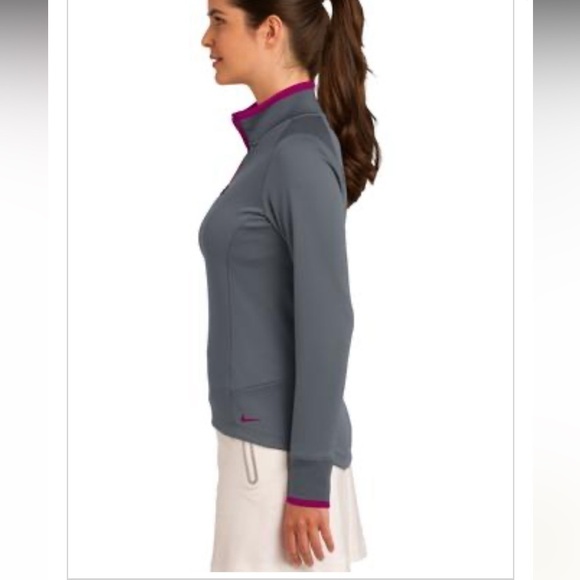 NIKE GOLF LADIES DRI-FIT 1/2-ZIP COVER-UP dark grey/ fuschia Medium - Picture 3 of 10